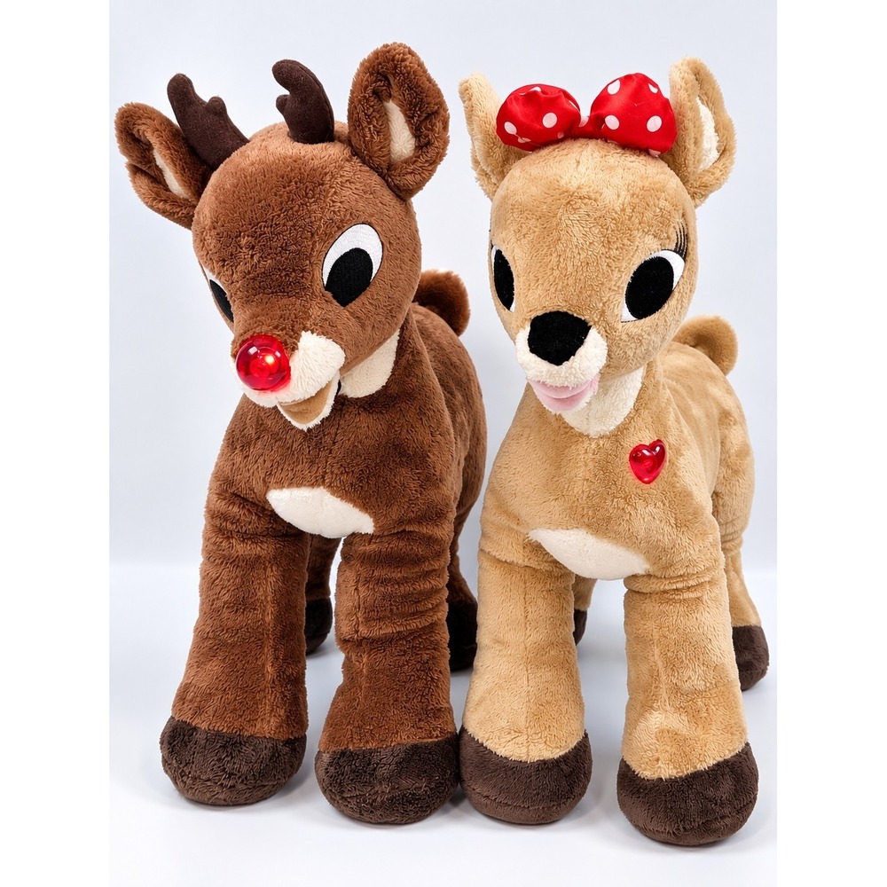 Build A Bear Rudolph & Clarice Plush Set 16" Light Up Nose Heart Christmas works